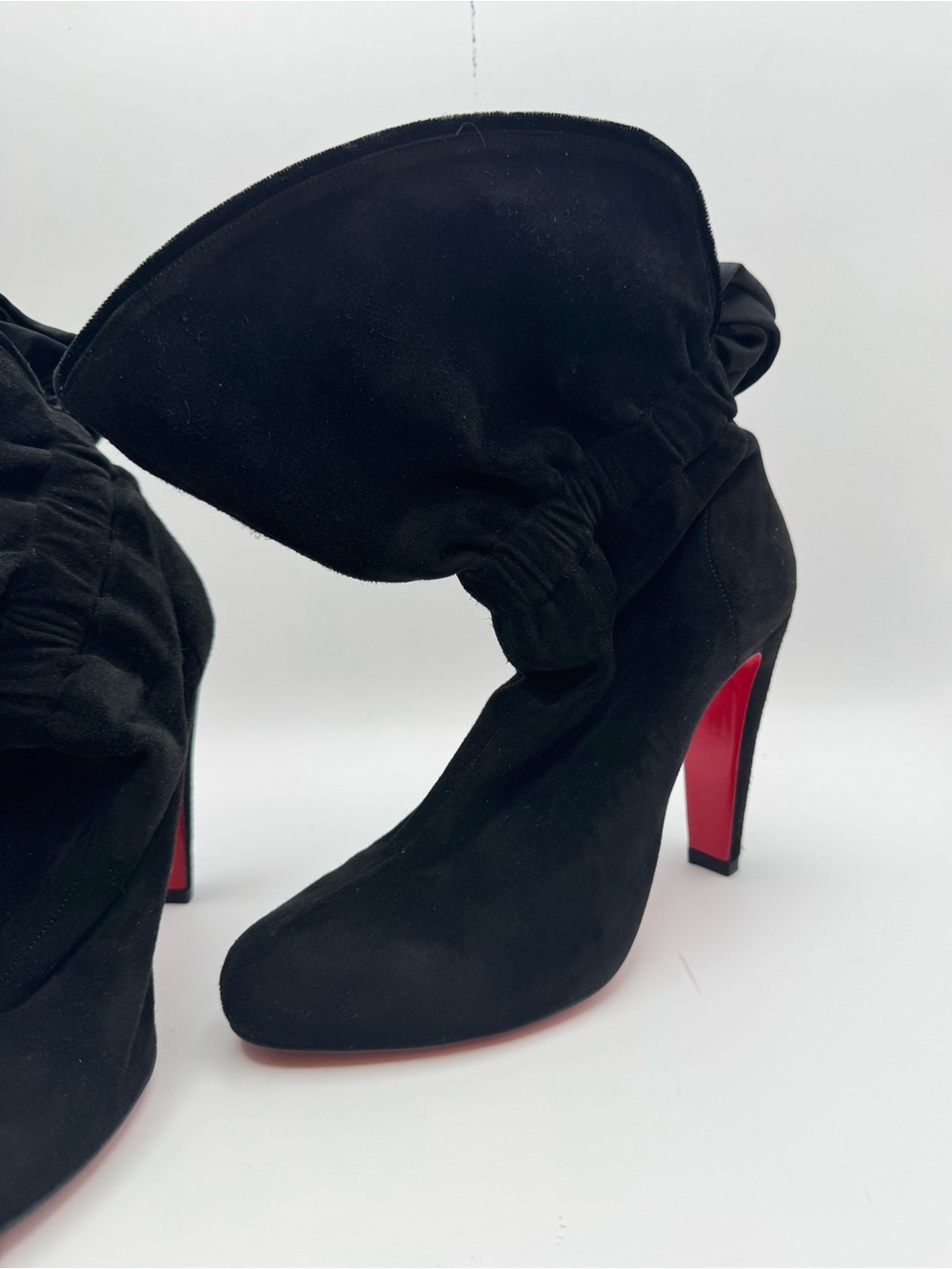 Christian Louboutin Kristofa 100 Black Suede Bow Booties Red Sole EU 36.5